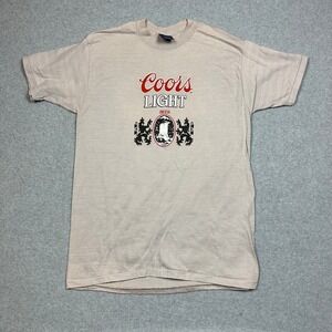 Vintage Coors Light Beer T Shirt L Tan Single Stitch Waterfall Made in USA 90s